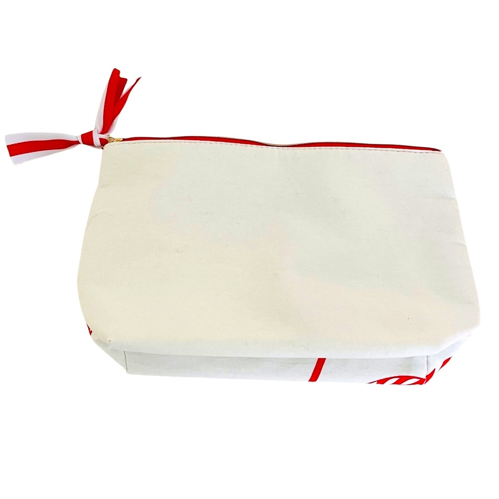 NEW Clarins Cosmetic Bag w/ Striped Candy Design, Red Interior, Zipper Pull … - Picture 5 of 5